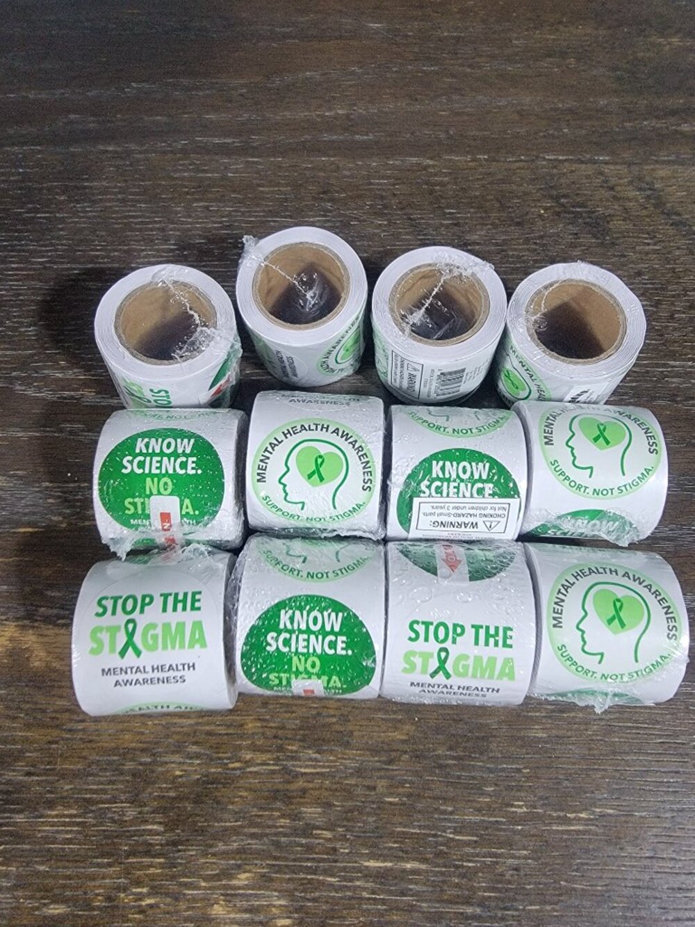12 rolls Mental Health Awareness Sticker Roll ~ Green Ribbon ~ 1200 Stickers